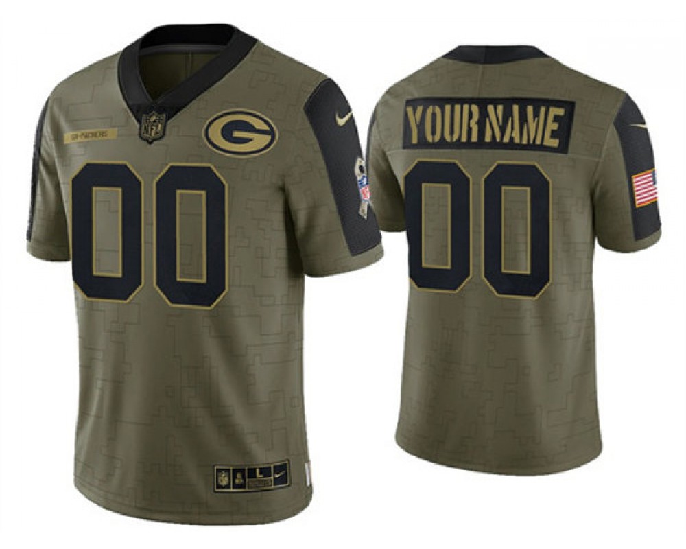 Custom Green Bay Packers Olive 2021 Salute To Service Limited Jersey